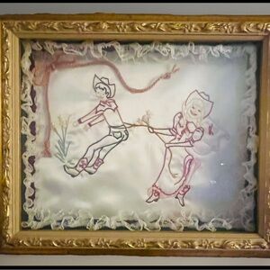 Vintage “Great Catch” Needlepoint Shadow Box